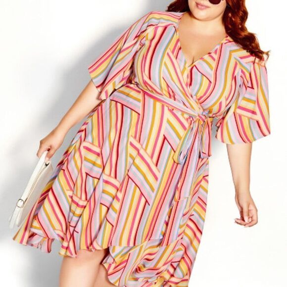 City‎ Chic Women's Plus Size Printed FloatyTrue Wrap Design Midi Dress - Picture 4 of 9